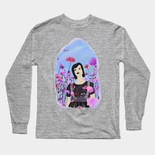 Emo girl in a flower field Long Sleeve T-Shirt